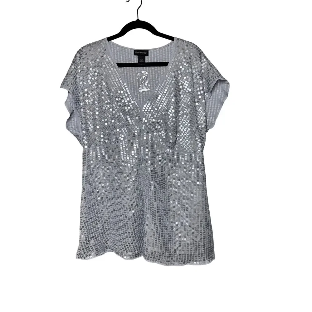 Lane Bryant Silver Metallic Sequin Party all Night Top Size 14/16 New With Tags - Picture 5 of 7